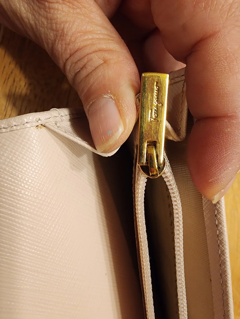Salvatore Ferragamo Gancini long wallet pale pink With Gold Hardware